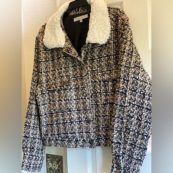 NWT 🖤🌟SWEET RAIN CONTEMPORARY BLACK/WHITE TWEED BOMBER JACKET -SIZE XL - Picture 3 of 11